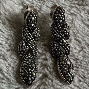 925 sterling Black and Silver Twisted Marcasite Drop Earrings